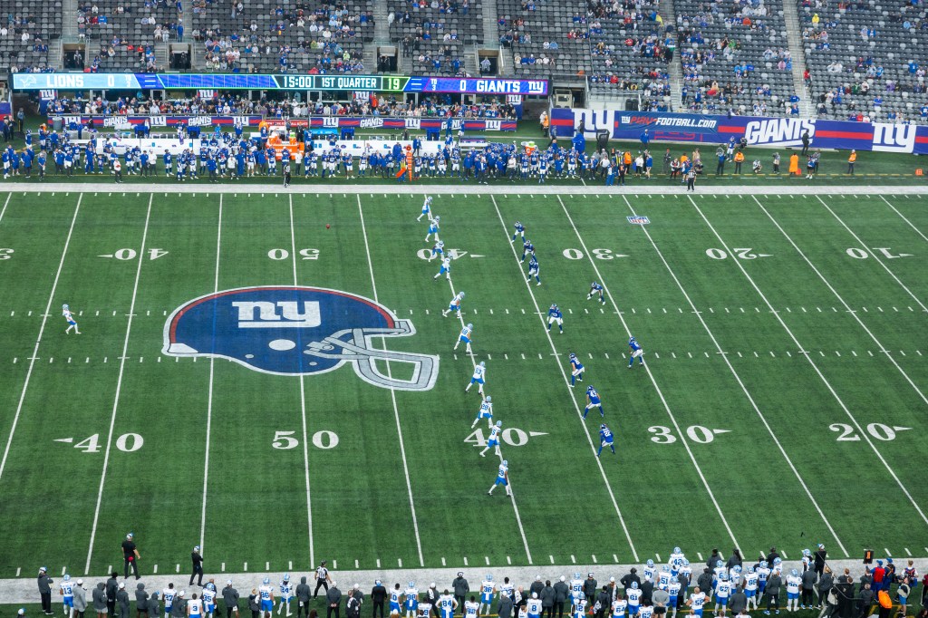 The Detroit Lions kick off to the New York Giants using the new kick off rules during the first half at MetLife Stadium Thursday, Aug. 8, 2024