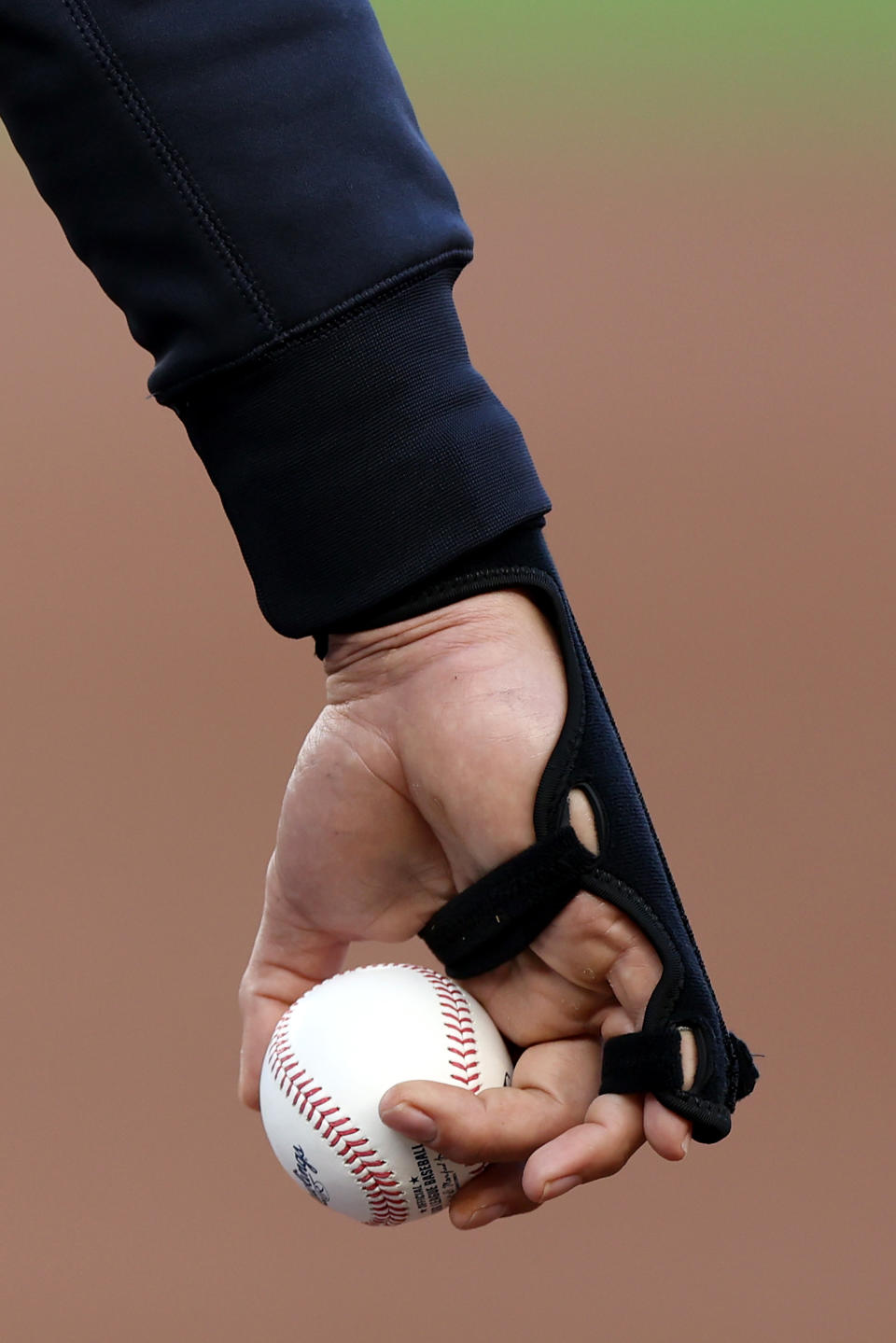 NEW YORK, NEW YORK - OCTOBER 01: A detailed view of the hand of Anthony Rizzo #48 of the New York Yankees during a workout prior to the 2024 ALDS at Yankee Stadium on October 01, 2024 in the Bronx borough of New York City. (Photo by Luke Hales/Getty Images)