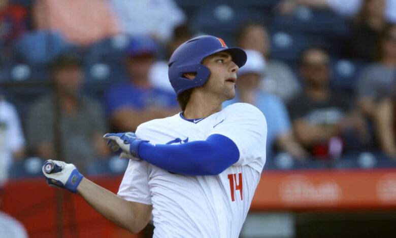 Florida's Jac Caglianone is currently one of the top-ranked prospects ahead of the 2024 MLB draft. (AP Photo/Gary McCullough)