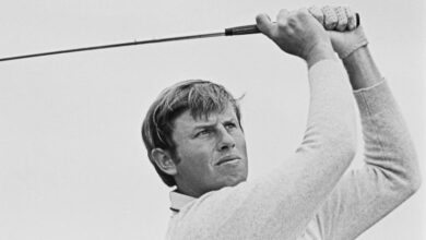 English golfer Peter Oosterhuis during the 1973 Open Championship at Troon in Scotland, UK, July 1973.  (Photo by Evening Standard/Hulton Archive/Getty Images)