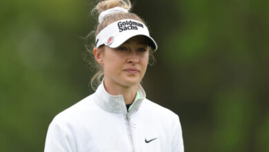 CLIFTON, NEW JERSEY - MAY 12: Nelly Korda of the United States looks on from the seventh tee during the final round of the Cognizant Founders Cup at Upper Montclair Country Club on May 12, 2024 in Clifton, New Jersey. (Photo by Mike Stobe/Getty Images)