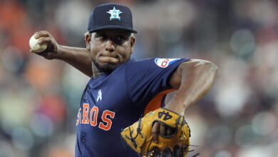 Ronel Blanco didn't allow a Detroit Tigers hit in seven innings on Sunday. (AP Photo/David J. Phillip)