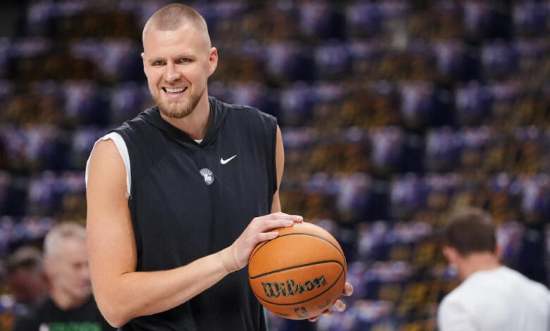 Boston Celtics center Kristaps Porzingis works out prior to Game 4 of the NBA basketball finals against the Dallas Mavericks, Friday, June 14, 2024, in Dallas. (STF Photo/Julio Cortez)