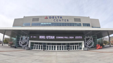 FILE - Signs celebrating the awarding of a new NHL team to Utah is displayed at the Delta Center, Friday, April 19, 2024, in Salt Lake City. Utah Hockey Club will be the name of the NHL team playing its games in Salt Lake City beginning this fall, with a long term identity still to come. (AP Photo/Rick Bowmer, File)