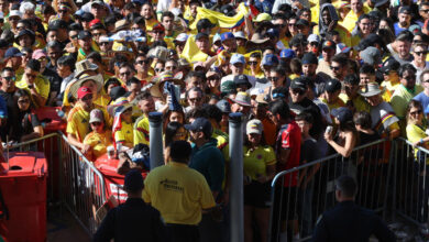 SANTA CLARA, CALIFORNIA - JULY 2: supporters are kept waiting for security checks in the heat before entering the stadium prior to the CONMEBOL Copa America 2024 match between Brazil and Colombia  at Levi's Stadium on July 2, 2024 in Santa Clara, California. (Photo by Mark Leech/Offside/Offside via Getty Images)