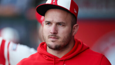 Mike Trout hasn't played with the Angels since April 29. (Brandon Sloter/Getty Images)