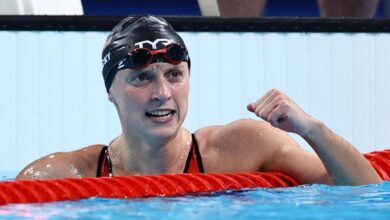 <span>Katie Ledecky’s victory in the 1500m freestyle enhanced her status as one of swimming’s all-time greats.</span><span>Photograph: Evgenia Novozhenina/Reuters</span>