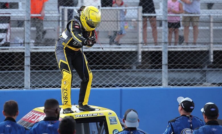 NASCAR Truck Series driver Layne Riggs dislocates shoulder celebrating win