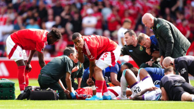 The match was delayed for seven minutes as Danilo received medical treatment (Mike Egerton/PA Images via Getty Images)