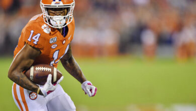 Clemson's Diondre Overton rushes for a touchdown after a reception during an NCAA college football game against Boston College Saturday, Oct. 26, 2019, in Clemson, S.C. (AP Photo/Richard Shiro)