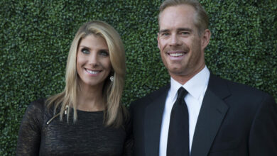 Joe Buck and his wife Michelle Beisner pose on the red carpet at the Texas Medal of Arts Awards on Wednesday, February 25, at the Long Center in Austin, Texas. (Photo by Suzanne Cordeiro/Corbis via Getty Images)