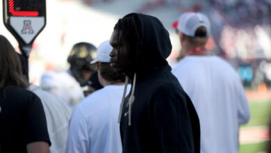 TUCSON, AZ - OCTOBER 19: Colorado Buffaloes wide receiver Travis Hunter #12 during the second half of a football game between the University of Colorado Buffaloes and the University of Arizona Wildcats.  October 19, 2024 at Arizona Stadium in Tucson, AZ. (Photo by Christopher Hook/Icon Sportswire via Getty Images)