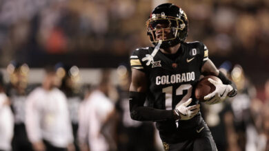 BOULDER, COLORADO - OCTOBER 12: Travis Hunter #12 of the Colorado Buffaloes warms up prior to the game against the Kansas State Wildcats at Folsom Field on October 12, 2024 in Boulder, Colorado. (Photo by Andrew Wevers/Getty Images)