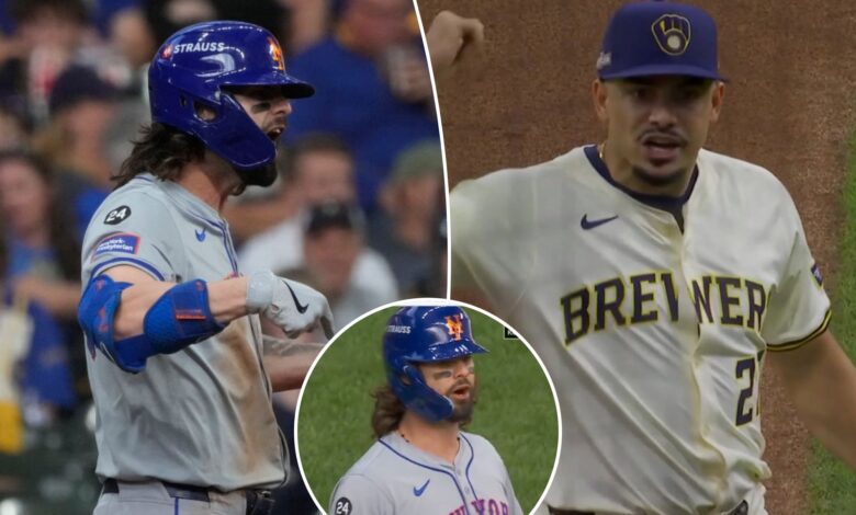 Jesse Winker, Willy Adames jaw at each other in intense Mets-Brewers wild-card moment