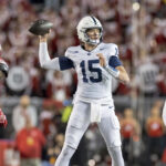 MADISON, WI - OCTOBER 26:Penn State Nittany Lions quarterback Drew Allar (15) throws a pass durning a college football game between the Penn State Nittany Lions and the Wisconsin Badgers on October 26th, 2024 at Barry Alvarez field inside Camp Randall Stadium in Madison, WI. (Photo by Dan Sanger/Icon Sportswire via Getty Images)