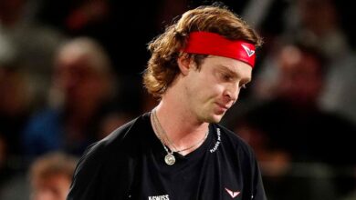 Russia's Andrey Rublev draws blood during meltdown at Paris Masters