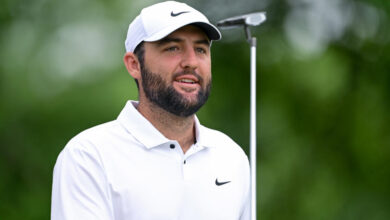 LOUISVILLE, KENTUCKY - MAY 15: Scottie Scheffler of the United States walks off the 11th tee during a practice round prior to the 2024 PGA Championship at Valhalla Golf Club on May 15, 2024 in Louisville, Kentucky. (Photo by Ross Kinnaird/Getty Images)