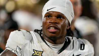 ORLANDO, FL - SEPTEMBER 28: Colorado Buffaloes wide receiver Travis Hunter (12) looks into the crowd during a college football game between the Colorado Buffaloes and the UCF Knights on September 28th, 2024 at FBC Mortgage Stadium in Orlando, FL. (Photo by Chris Leduc/Icon Sportswire via Getty Images)