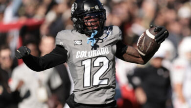 BOULDER, COLORADO - NOVEMBER 16: Travis Hunter #12 of Colorado Buffaloes celebrates catching a pass during the second quarter against the Utah Utes at Folsom Field on November 16, 2024 in Boulder, Colorado. (Photo by Andrew Wevers/Getty Images)