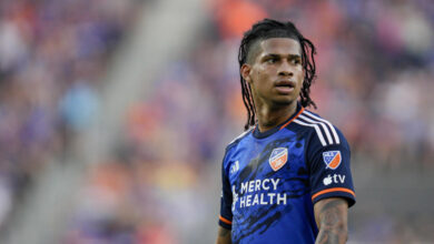 FILE -FC Cincinnati midfielder Marco Angulo plays during an MLS soccer match against Toronto FC June 21, 2023, in Cincinnati. (AP Photo/Jeff Dean, File)