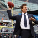 Tom Brady throws a pass prior to a game between the Chicago Bears and the Green Bay Packers at Soldier Field on November 17, 2024