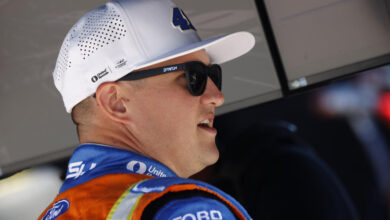 CHARLOTTE, NC - OCTOBER 12: Ryan Preece (#41 Stewart Haas Racing United Rentals Ford) talks with members of his crew during practice for the NASCAR Cup Series Bank of America ROVAL 400 on October 12, 2024 at Charlotte Motor Speedway in Charlotte, NC. (Photo by Jeff Robinson/Icon Sportswire via Getty Images)