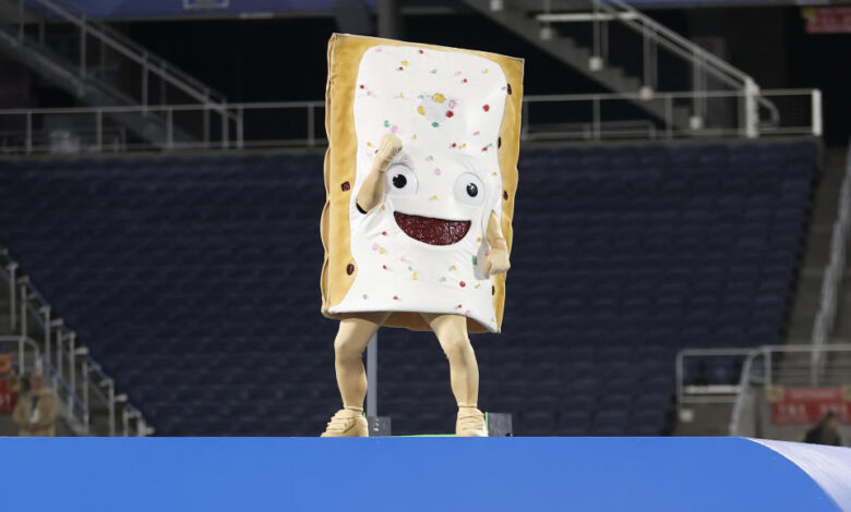 ORLANDO, FL - DECEMBER 28: The Pop-Tart Bowl mascot, Strawberry, after the game between the North Carolina State Wolfpack and the Kansas State Wildcats on December 28, 2023 at Camping World Stadium in Orlando, Fl. (Photo by David Rosenblum/Icon Sportswire via Getty Images)