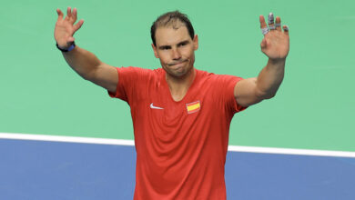 MALAGA, SPAIN - NOVEMBER 19: Rafael Nadal of Team Spain waves to the fans after loosing his singles match against Botic van de Zandschulp of Team Netherlands in the quarterfinal tie between Netherlands and Spain during the Davis Cup Finals at Palacio de Deportes Jose Maria Martin Carpena on November 19, 2024 in Malaga, Spain. (Photo by Fran Santiago/Getty Images for ITF)