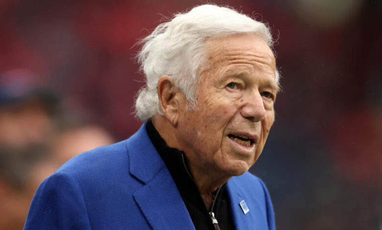 LONDON, ENGLAND - OCTOBER 20: Robert Kraft, Owner of the New England Patriots looks on prior to the NFL match between New England Patriots and Jacksonville Jaguars at Wembley Stadium on October 20, 2024 in London, England. (Photo by Richard Heathcote/Getty Images)