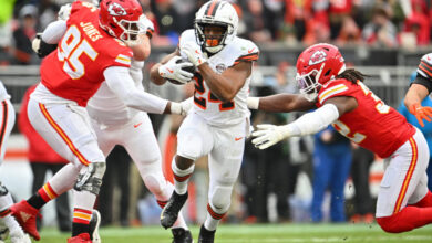 CLEVELAND, OHIO - DECEMBER 15: Nick Chubb #24 of the Cleveland Browns carries the ball against the Kansas City Chiefs during the second quarter at Huntington Bank Field on December 15, 2024 in Cleveland, Ohio. (Photo by Jason Miller/Getty Images)